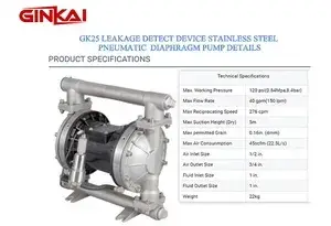 Bomba neumática de diafragma GK25 LDD de acero inoxidable con detección de fugas