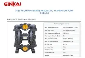 Bomba neumática de diafragma GK80 de aluminio